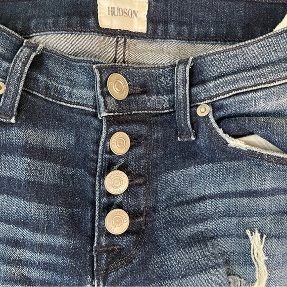 Hudson Jeans Size 26 Distressed Button Fly Skinny Blue Thermal Backed Rips - Picture 2 of 10
